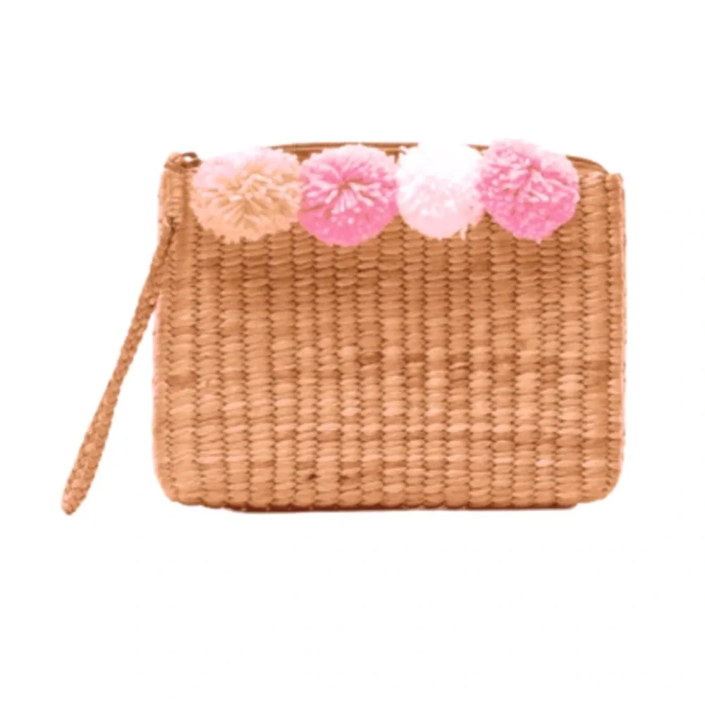 Sea & Grass Pom Pom clutch wristlet - Picture 1 of 7